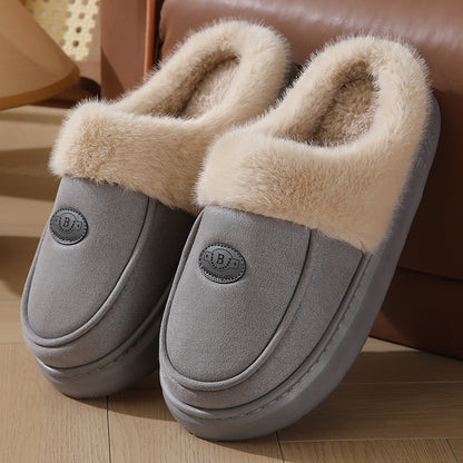 Herren Winter Hausschuhe aus Plüsch, Warme Wildleder Pantoffeln, Rutschfeste Indoor Hausschuhe mit Weicher Sohle - Ideal für Winter