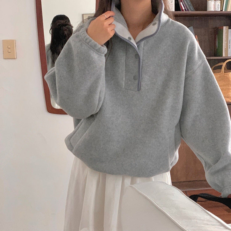 Damen Pullover-Sweater für den Herbst mit Stehkragen und Fronttasche