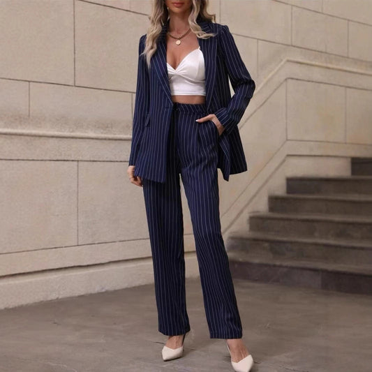 Gestreifter Blazer und Hose Zweiteiler-Anzug | Ideal für Frühling und Herbst