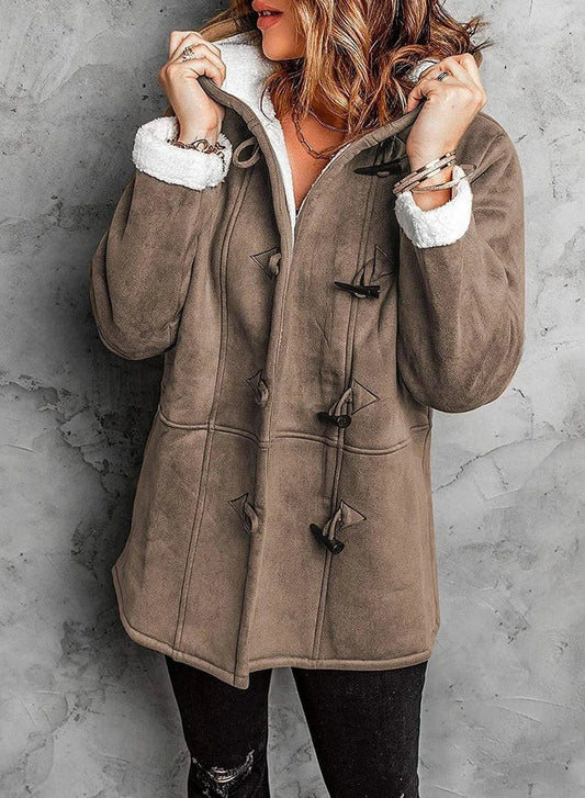 Damen-Wollmixmantel mit Kapuze und Knebelknöpfen – Ideal für den Winter