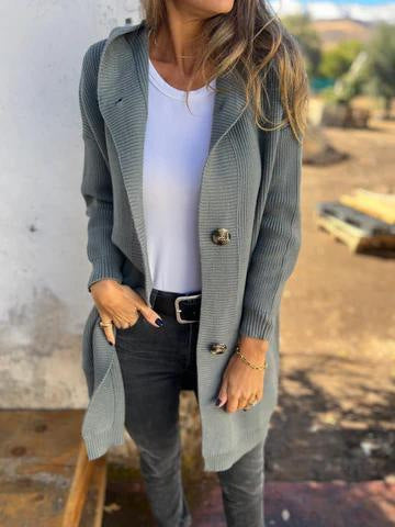 Damen Strickjacke für Herbst und Winter mit langen Ärmeln, mittlerer Länge und Taschen