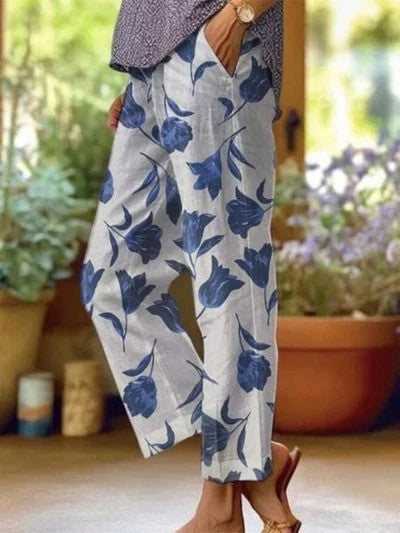 Geblümte Sommerhose mit elastischem Bund und weitem Bein | Ideal für den Sommer