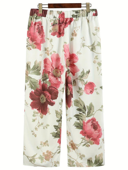 Geblümte Sommerhose mit elastischem Bund und weitem Bein | Ideal für den Sommer