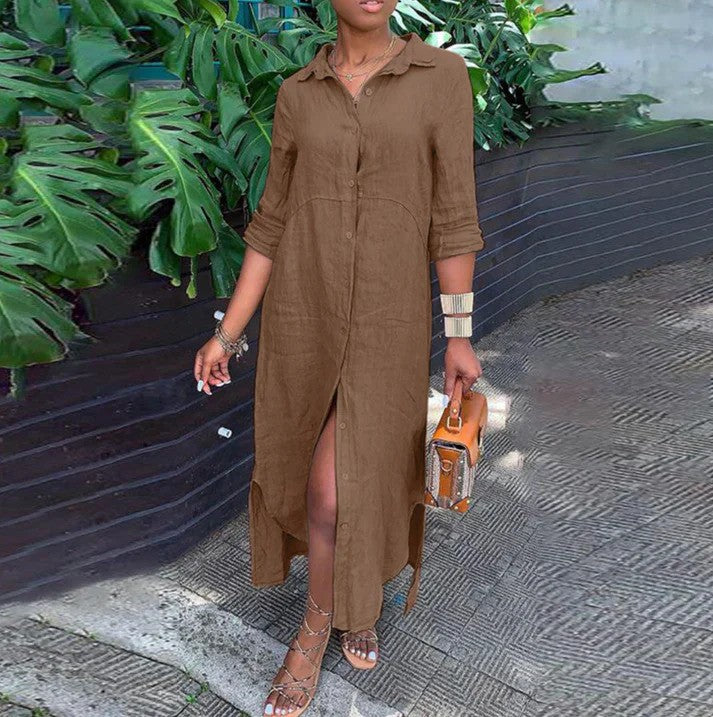 Grace - Midikleid mit Knopfleiste und hohem Schlitz
