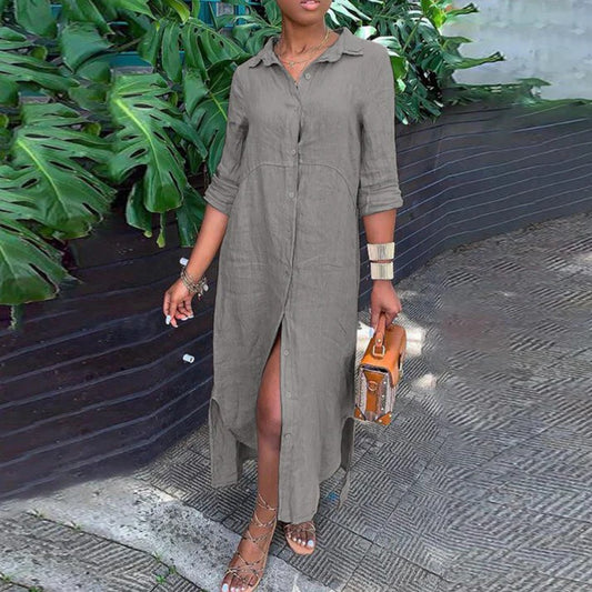 Grace - Midikleid mit Knopfleiste und hohem Schlitz