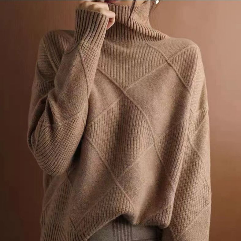 Pullover mit langen Ärmeln und Rollkragen für Herren mit 3D Rautenmuster