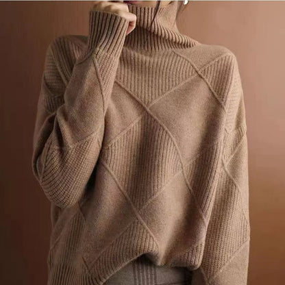 Pullover mit langen Ärmeln und Rollkragen für Herren mit 3D Rautenmuster