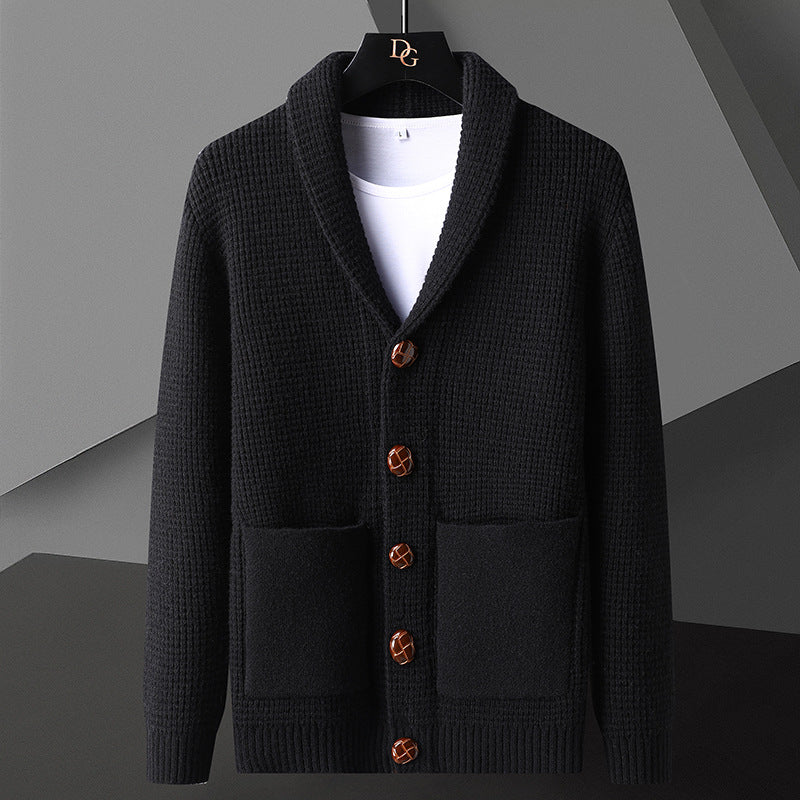 Herren-Strickjacke aus dickem Strick mit Knöpfen – Slim Fit, Acryl, Reverskragen