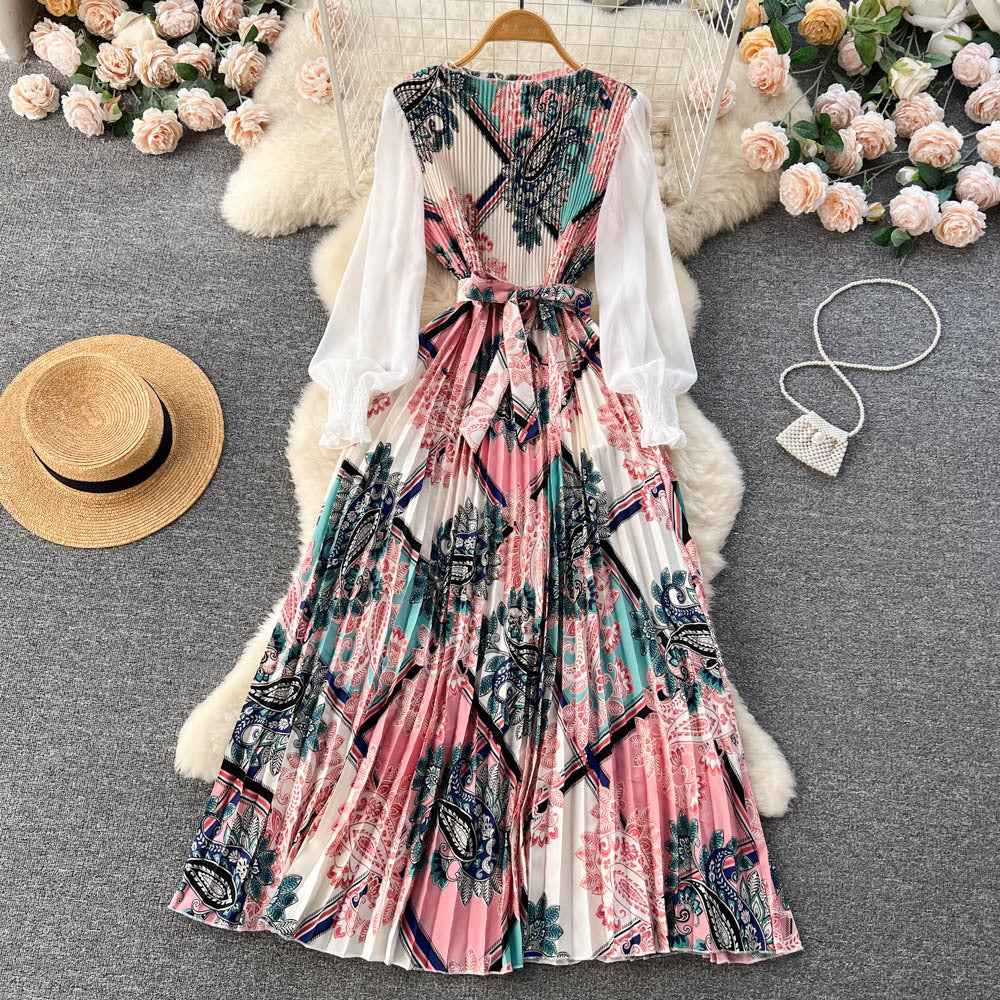Bedrucktes Maxi-Kleid mit langen Ärmeln und ethnischen Mustern | Ideal für Frühling und Sommer