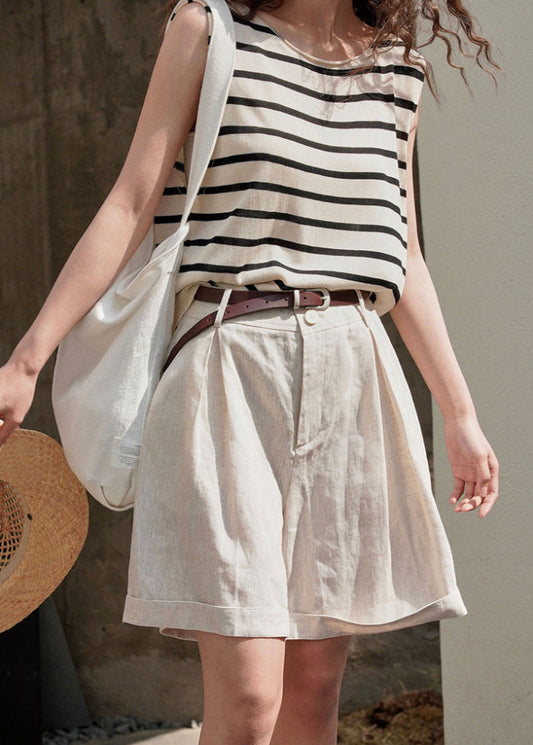 Damen-Shorts mit weitem Bein, lockerem Schnitt und hohem Bund in Dunkelblau oder Beige