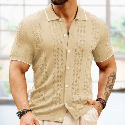 Kurzarm Polohemd aus Tencel mit Flockdruck -ideal für den Sommer