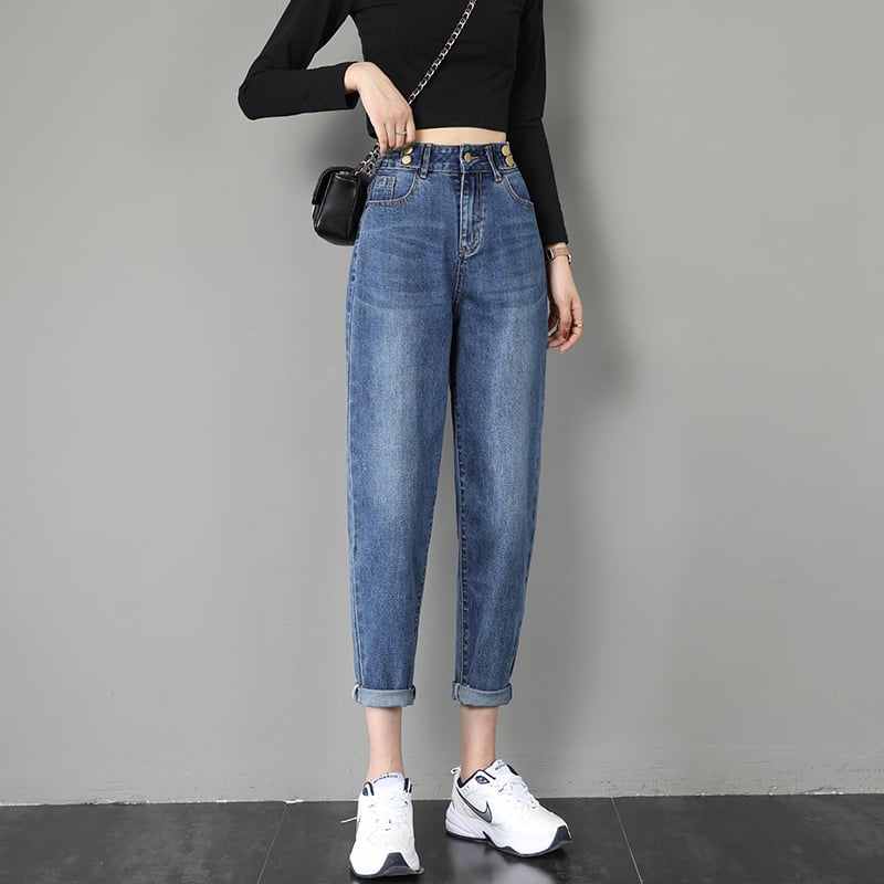 Damen-Jeans mit Hohem Bund, Lockerer Passform und Geradem Beinverlauf