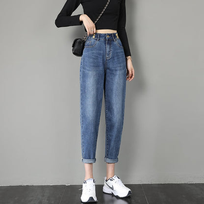 Damen-Jeans mit Hohem Bund, Lockerer Passform und Geradem Beinverlauf