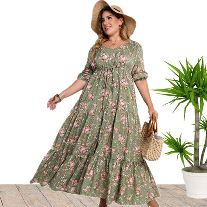 Boho-Kleid mit floralem Muster, lockerer Passform und halben Ärmeln | Ideal für Frühling und Sommer