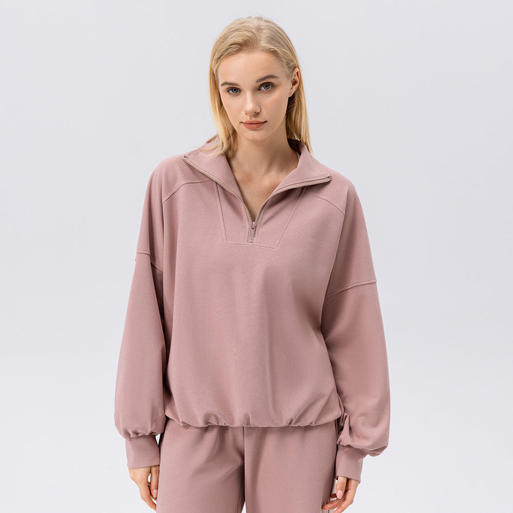 Damen Frühlings-Sweatshirt mit Halbreißverschluss, langen Ärmeln und lockerem Schnitt