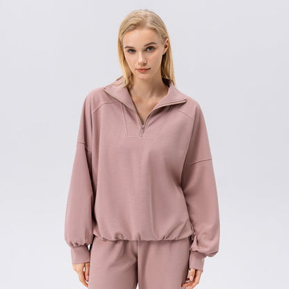 Damen Frühlings-Sweatshirt mit Halbreißverschluss, langen Ärmeln und lockerem Schnitt
