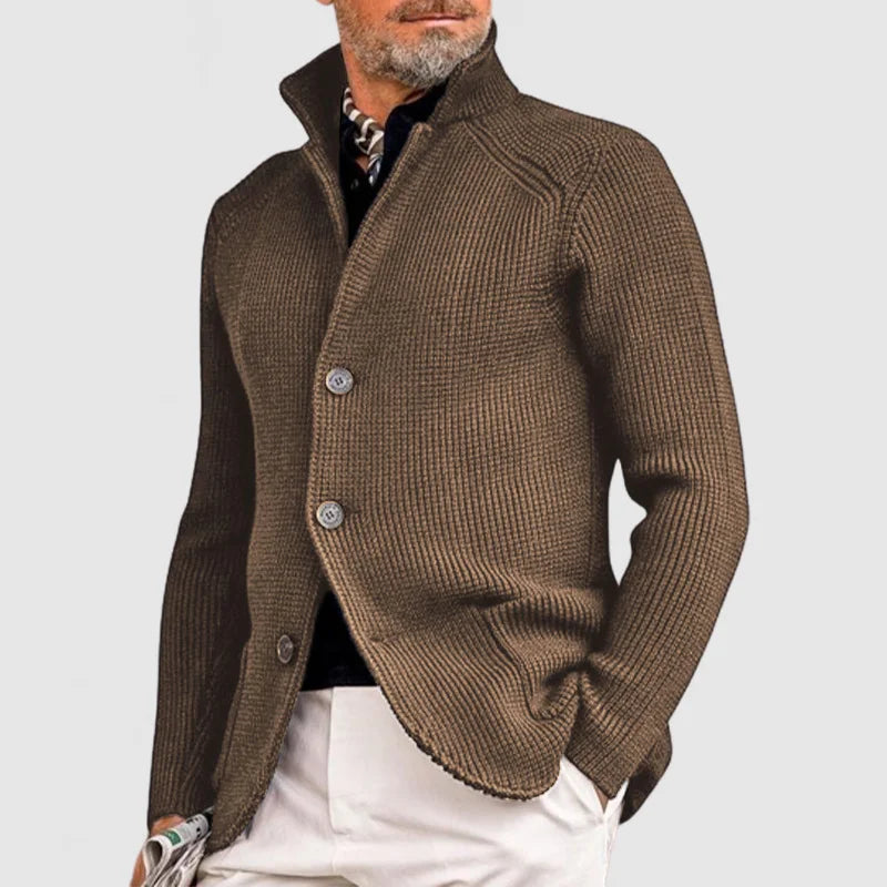 Herren-Cardigan mit Stehkragen und Knopfleiste