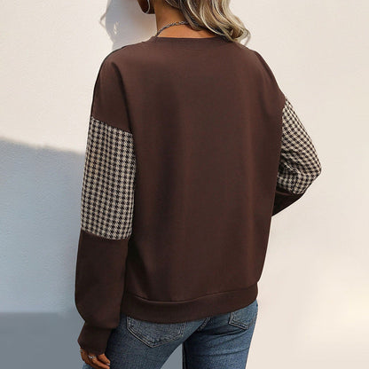 Damen Pullover mit Hahnentrittmuster und langen Ärmeln