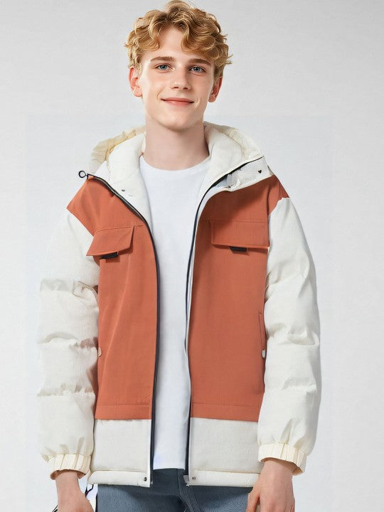 Herren Kapuzen-Pufferjacke mit Farbblock-Design und Wattierung – Ideal für den Winter