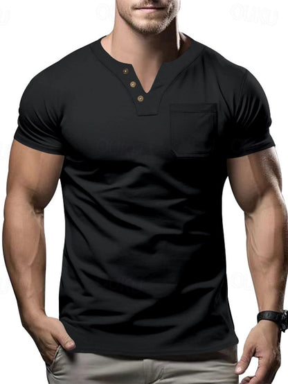 Herren V-Ausschnitt Pocket T-Shirt Kurzarm - Ideal für den Sommer