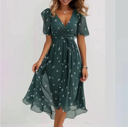 Elegantes V-Ausschnitt Kleid mit tailliertem Schnitt | Ideal für Frühling und Herbst