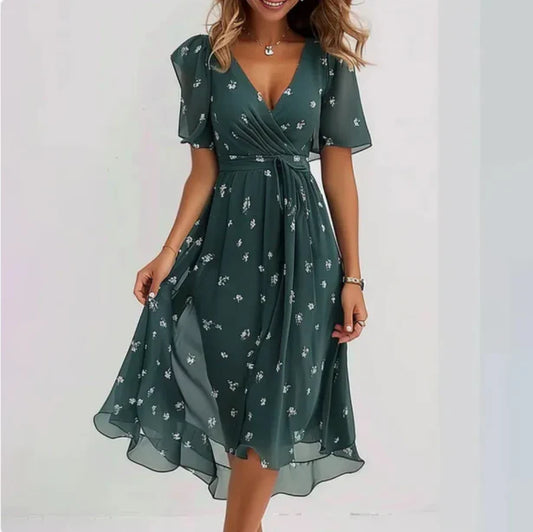 Elegantes V-Ausschnitt Kleid mit tailliertem Schnitt | Ideal für Frühling und Herbst