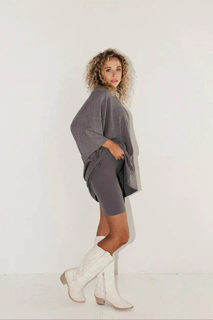 Streetwear-Set mit Rundhalsausschnitt und elastischem Bund für Damen – Oberteil und Shorts für den Alltag – Ideal für den Sommer