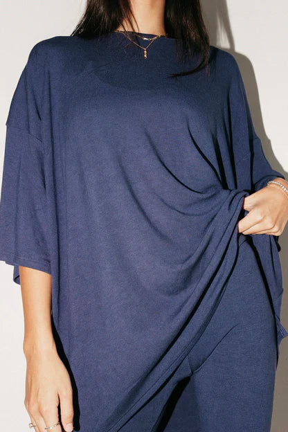 Streetwear-Set mit Rundhalsausschnitt und elastischem Bund für Damen – Oberteil und Shorts für den Alltag – Ideal für den Sommer