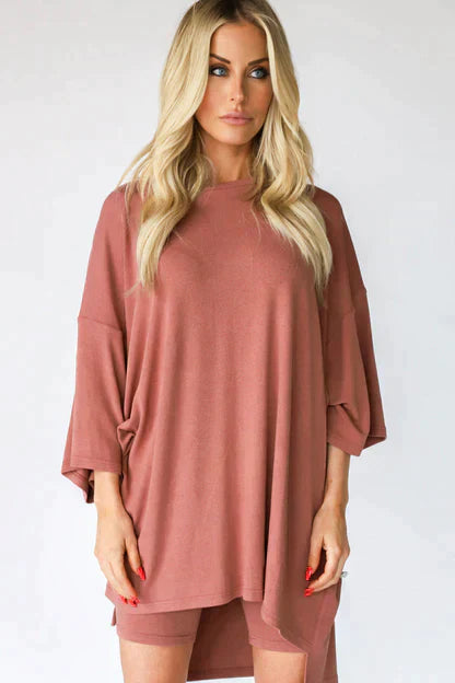Streetwear-Set mit Rundhalsausschnitt und elastischem Bund für Damen – Oberteil und Shorts für den Alltag – Ideal für den Sommer