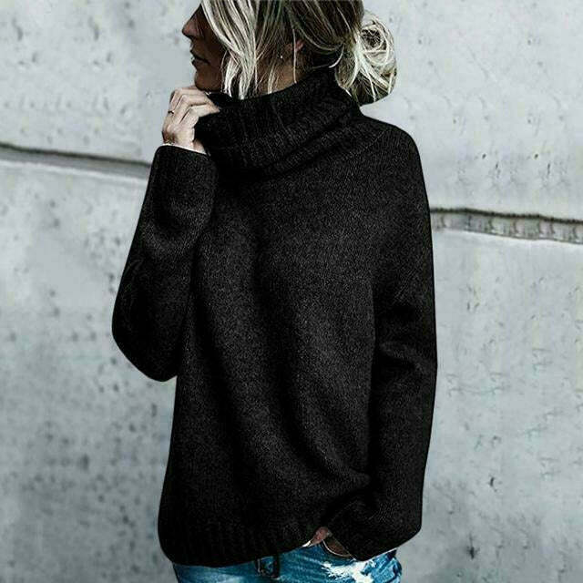 Damen Rollkragenpullover oversized hüftlang mit langen Ärmeln