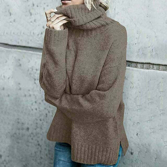 Damen Rollkragenpullover oversized hüftlang mit langen Ärmeln