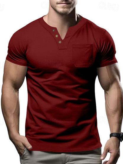 Herren V-Ausschnitt Pocket T-Shirt Kurzarm - Ideal für den Sommer
