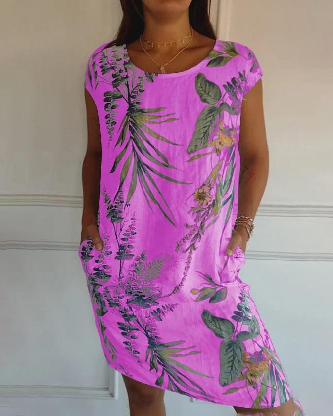 Leichtes Baumwoll-Leinen-Kleid mit V-Ausschnitt und Taschen | Ideal für den Sommer