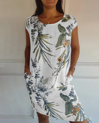 Leichtes Baumwoll-Leinen-Kleid mit V-Ausschnitt und Taschen | Ideal für den Sommer