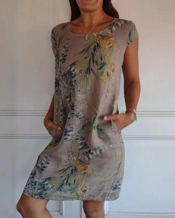 Leichtes Baumwoll-Leinen-Kleid mit V-Ausschnitt und Taschen | Ideal für den Sommer