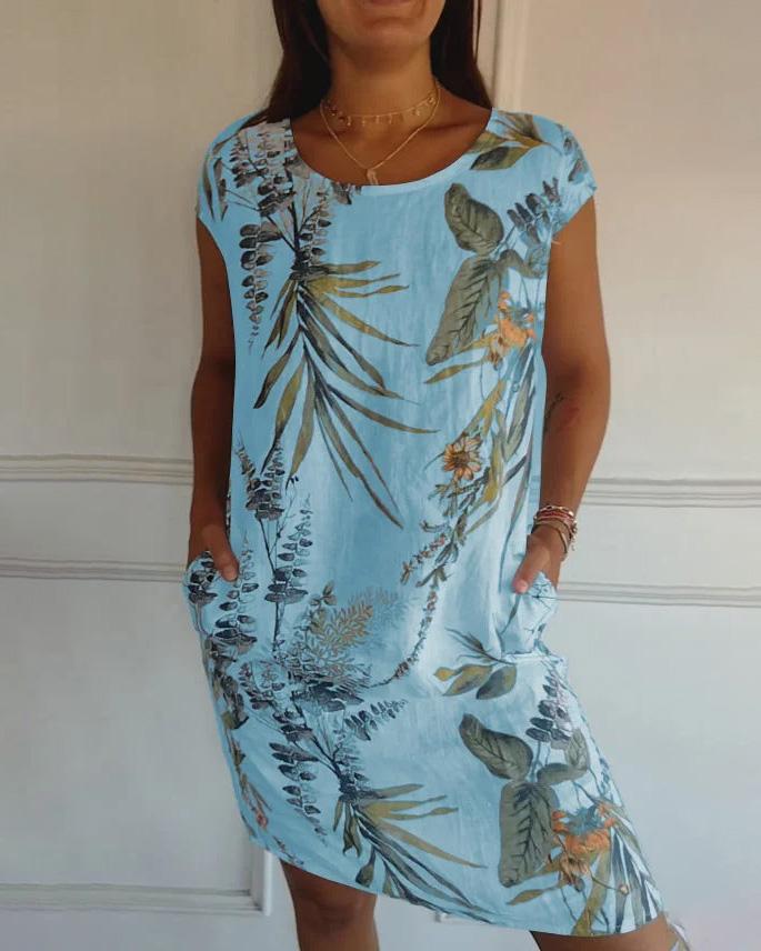 Leichtes Baumwoll-Leinen-Kleid mit V-Ausschnitt und Taschen | Ideal für den Sommer
