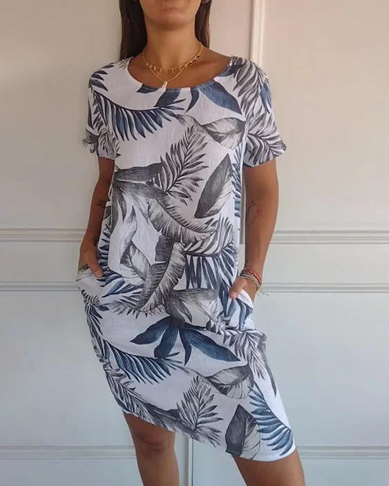 Leichtes Baumwoll-Leinen-Kleid mit V-Ausschnitt und Taschen | Ideal für den Sommer