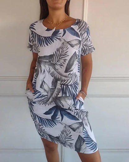 Leichtes Baumwoll-Leinen-Kleid mit V-Ausschnitt und Taschen | Ideal für den Sommer