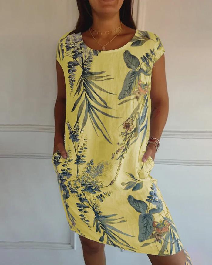 Leichtes Baumwoll-Leinen-Kleid mit V-Ausschnitt und Taschen | Ideal für den Sommer