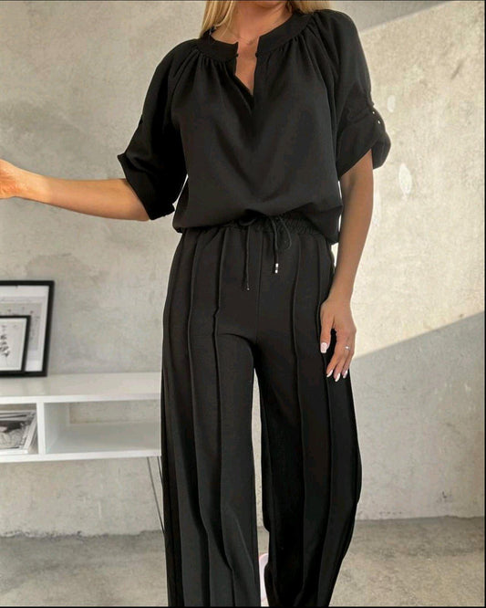 Oberteil mit Rundhalsausschnitt und langärmeliger Passform mit elastischer Bundhose - Ideal für Frühjahr und Herbst