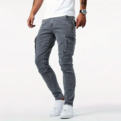 Herren-Cargohose aus Stretch-Denim mit Mehrtaschen-Design