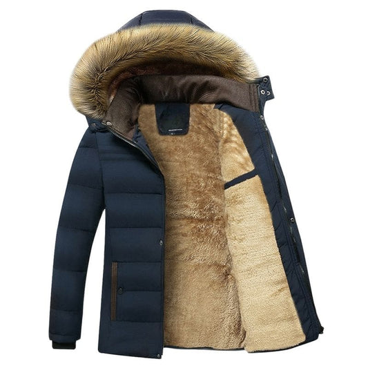 Herren Warme Fleecegefütterte Wasserdichte Parka Jacke mit Kapuze & Fellkragen – Ideal für den Winter