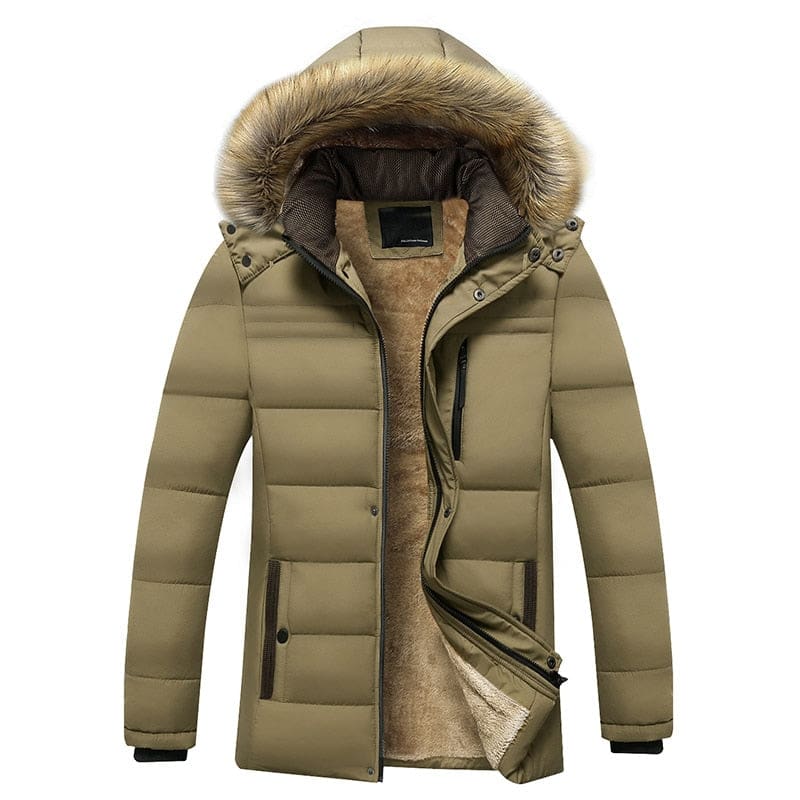 Herren Warme Fleecegefütterte Wasserdichte Parka Jacke mit Kapuze & Fellkragen – Ideal für den Winter