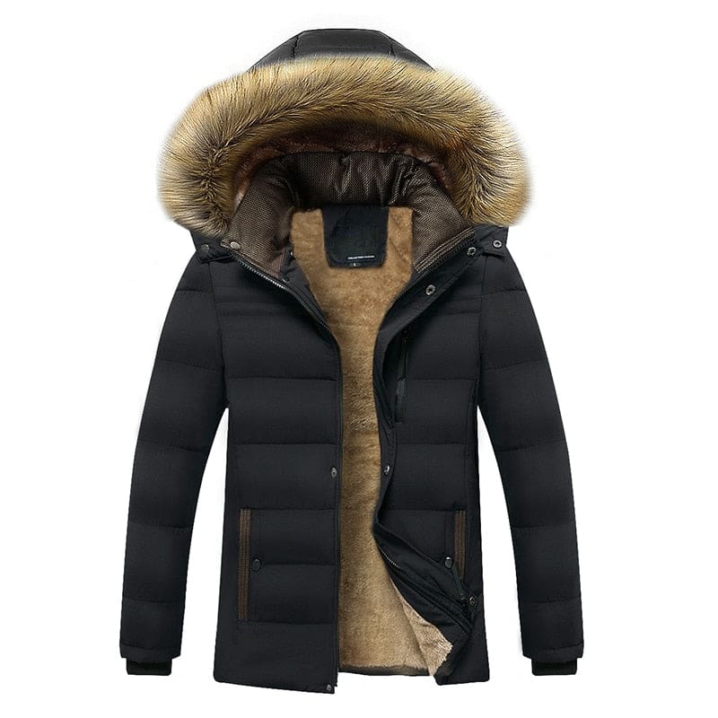 Herren Warme Fleecegefütterte Wasserdichte Parka Jacke mit Kapuze & Fellkragen – Ideal für den Winter