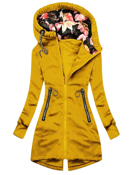 Damen Regenjacke mit Kapuze und Blumenmuster für Outdoor-Aktivitäten