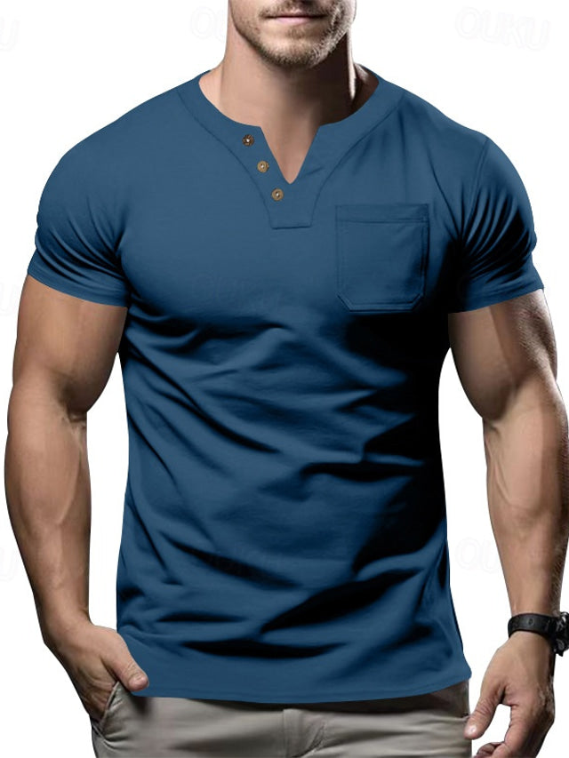 Herren V-Ausschnitt Pocket T-Shirt Kurzarm - Ideal für den Sommer