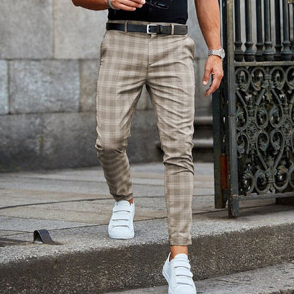 Herren-Slim-Fit-Hose mit Karomuster und schmal zulaufendem Bein