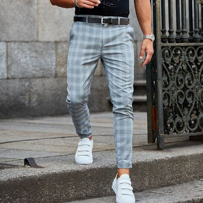 Herren-Slim-Fit-Hose mit Karomuster und schmal zulaufendem Bein