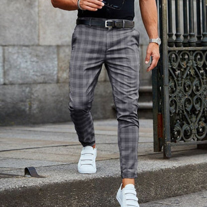 Herren-Slim-Fit-Hose mit Karomuster und schmal zulaufendem Bein