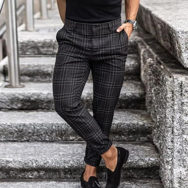 Herren-Slim-Fit-Hose mit Karomuster und schmal zulaufendem Bein